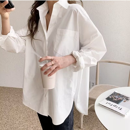 Blusas holgadas de manga larga informales y sencillas para oficina para mujer