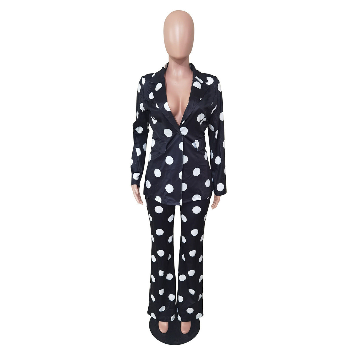 Conjunto de dos piezas de blazer y pantalón con estampado de lunares para mujer