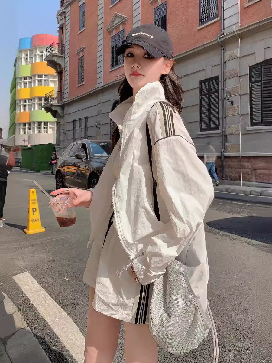 Chaqueta informal de verano a la moda, holgada, de manga larga y con protección solar para mujer
