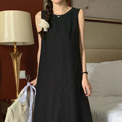 Women Fashion Minimalist Casual Solid Color Round Neck Sleeveless Dress