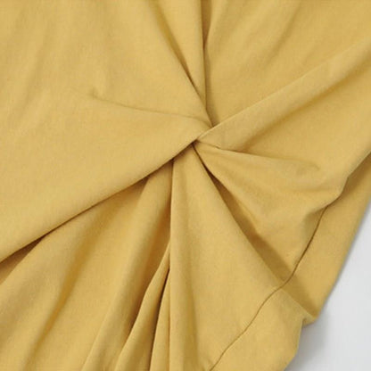 Women Basic Summer Casual Side-slit Short Sleeve Solid Color Round Neck Loose Dress