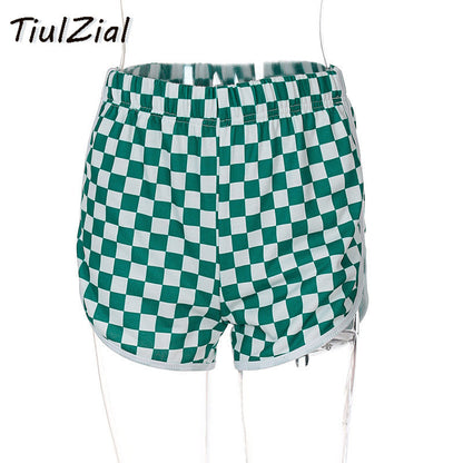 Women Fashion Green Plaid Pattern Y2K Summer Casual Shorts
