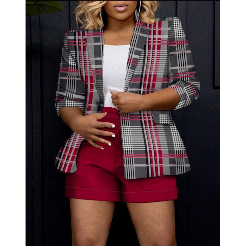 Chaqueta de traje de manga larga con estampado informal a la moda para mujer