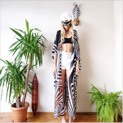 Traje de baño de gasa con estampado de cebra para mujer, informal, holgado, para vacaciones en la playa