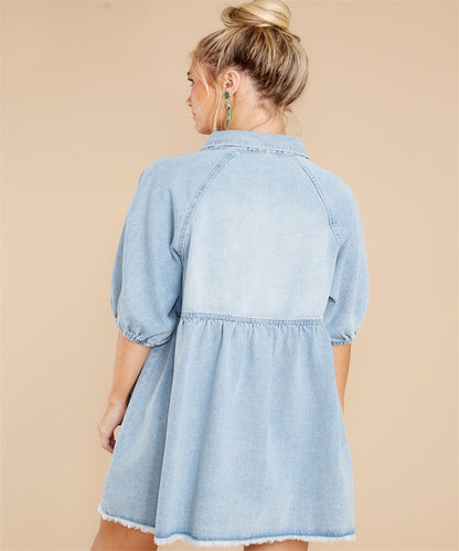 Women Fashion Casual Lapel Shirt Denim Dress