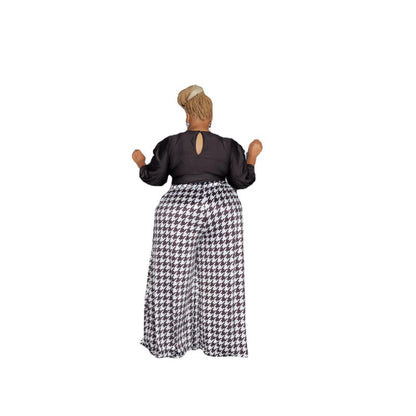 Plus Size Women Casual Houndstooth Wide Leg Pants