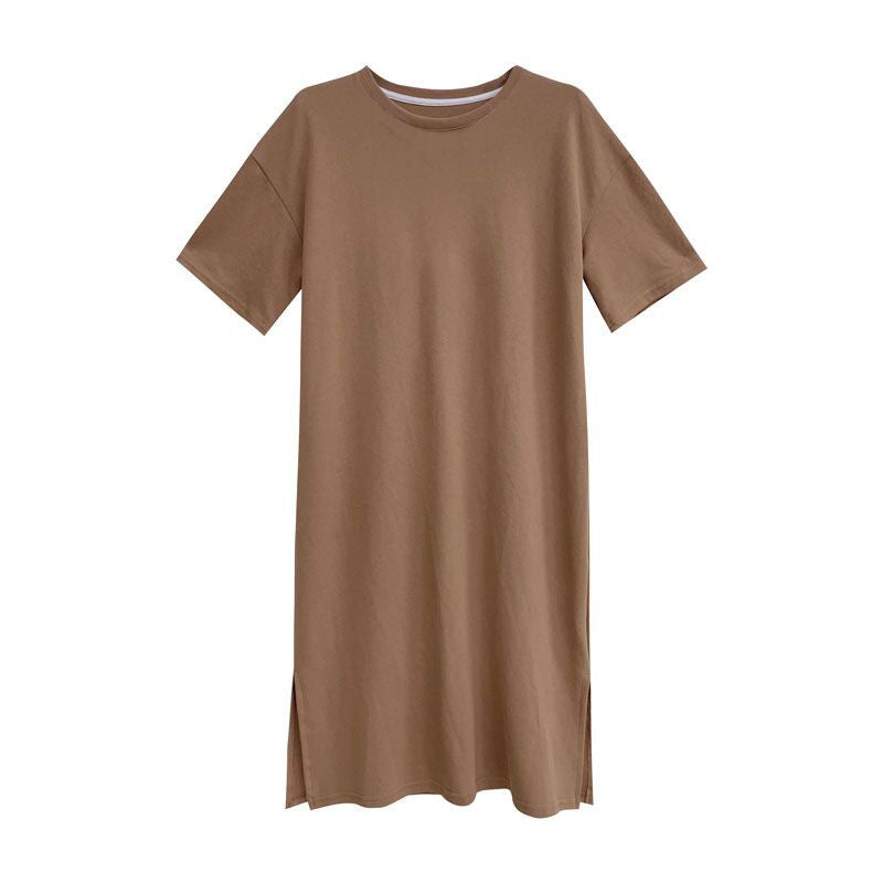 Vestido casual de manga corta de color liso para mujer