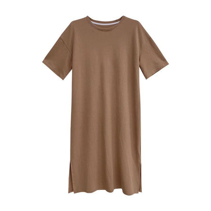 Vestido casual de manga corta de color liso para mujer