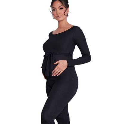 Fashion Casual Pregnant Women Solid Color Long Sleeve Maternity Jumpsuits