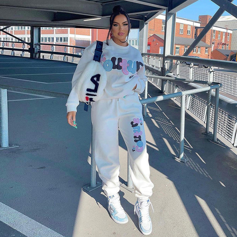 Conjunto de 2 piezas de sudadera informal de manga larga con estampado de letras y cintura definida para mujer