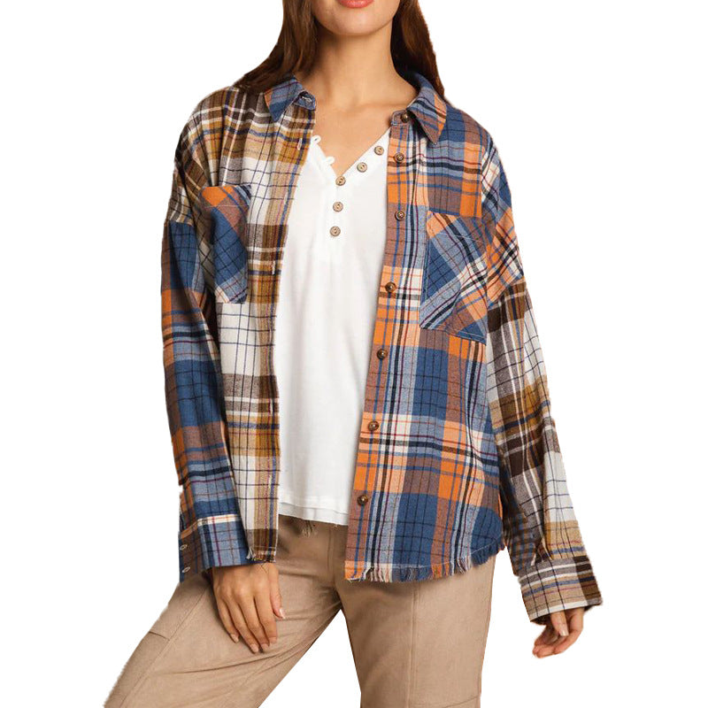 Camisa informal de manga larga a cuadros para mujer