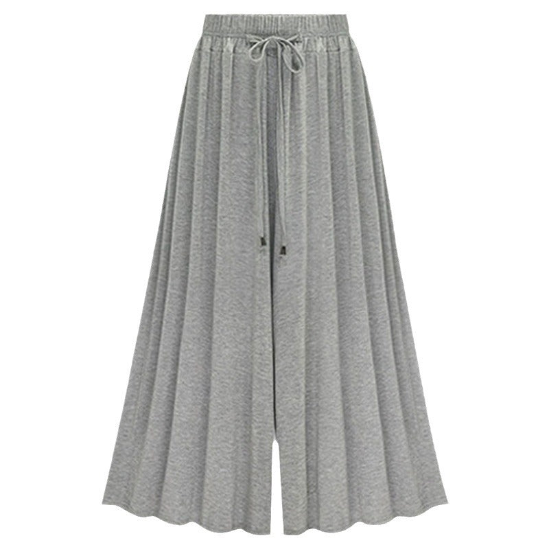 Women Casual Solid Color High Waist Drawstring Wide Leg Pants