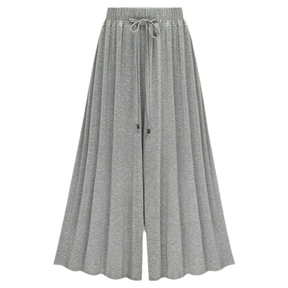 Women Casual Solid Color High Waist Drawstring Wide Leg Pants