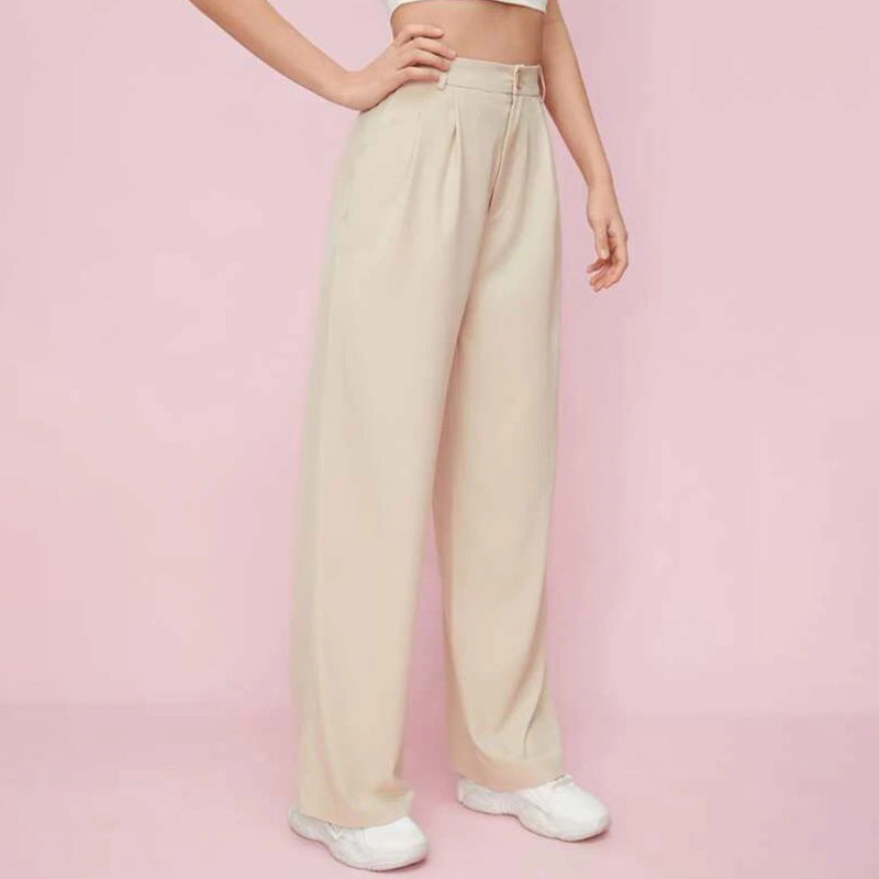 Pantalones de traje rectos de color liso informales a la moda para mujer