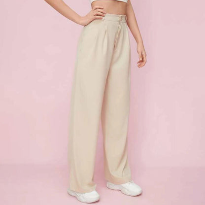 Pantalones de traje rectos de color liso informales a la moda para mujer