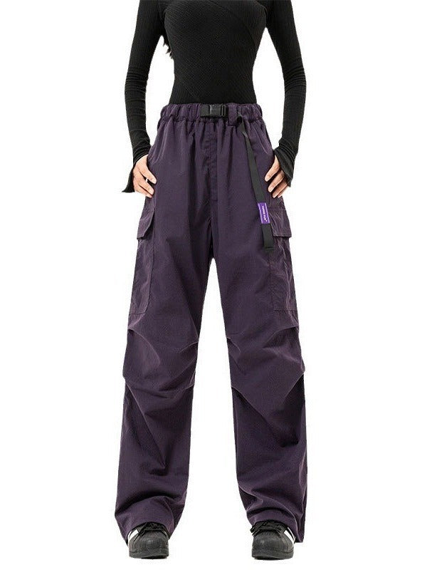 Fashion Women Multi-Pocket High Waist Wide Leg Casual Cargo Pants