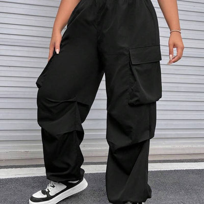 Pantalones cargo casuales de color sólido de talla grande para mujer