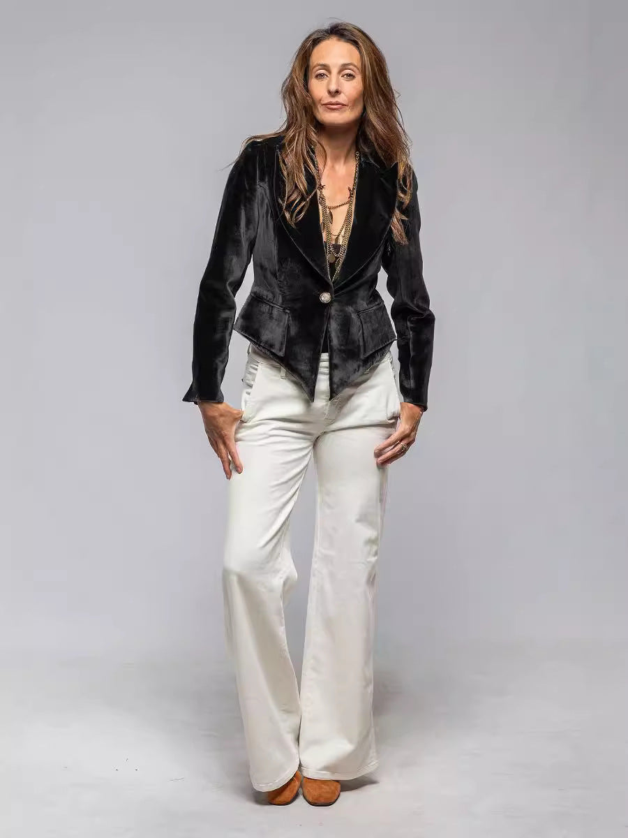 Chaqueta informal de color liso con un botón y corte entallado para mujer
