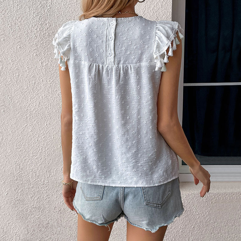 Blusa informal de manga corta con borlas para mujer
