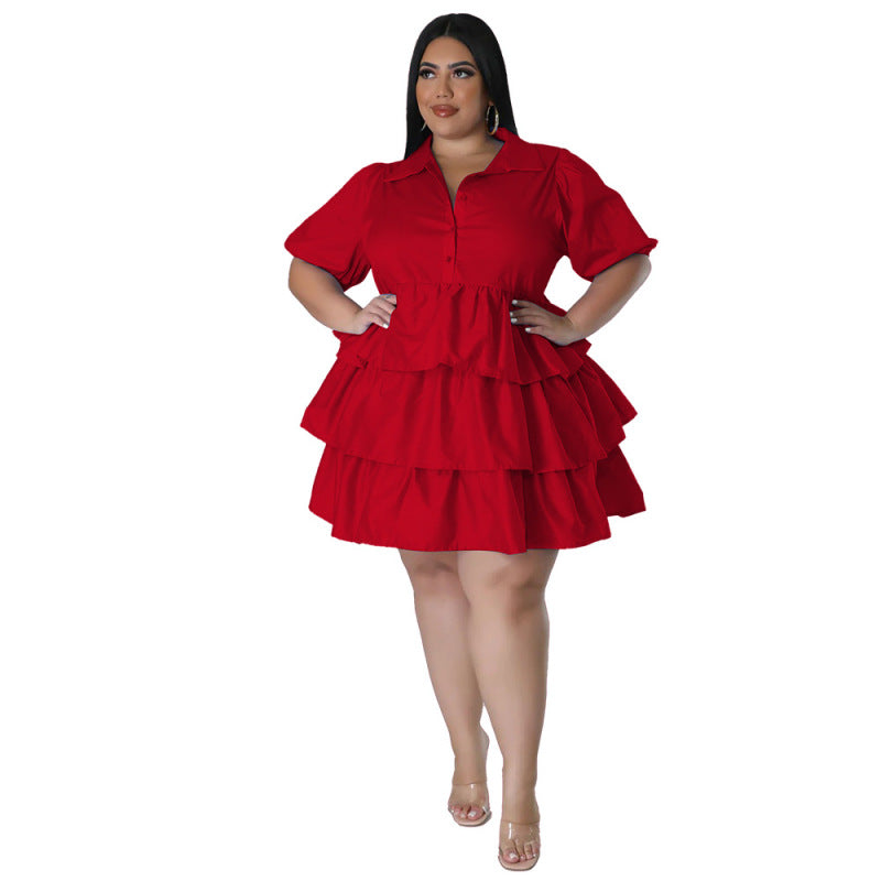 Women Casual Loose Plus Size Solid Color Dress