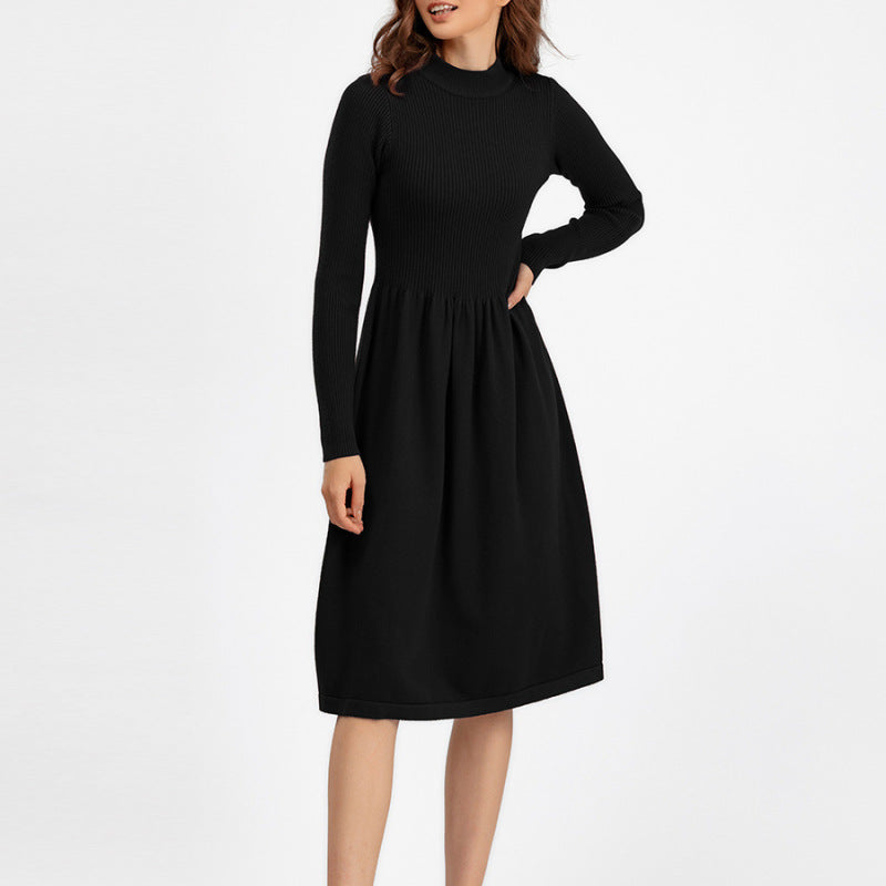 Vestido de punto de manga larga para mujer, informal, de otoño e invierno, en color liso