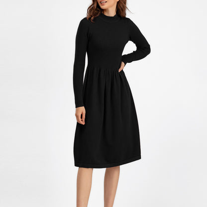 Vestido de punto de manga larga para mujer, informal, de otoño e invierno, en color liso