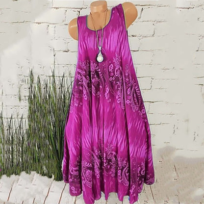 Women Summer Vintage Plus Size Casual Sleeveless Loose A-line Dresses