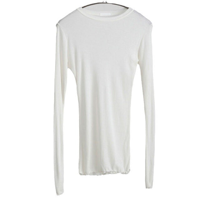 Camiseta informal de manga larga ajustada y fina de color liso para mujer