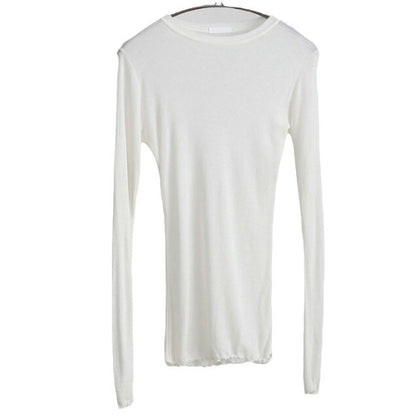 Camiseta informal de manga larga ajustada y fina de color liso para mujer