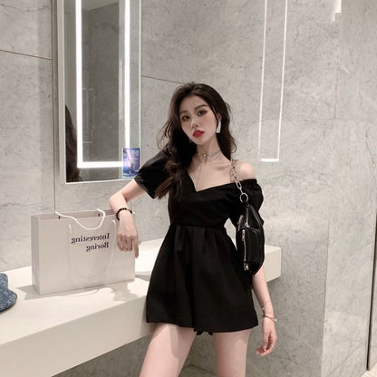 Mono informal de gasa con mangas farol y cuello en V para mujer