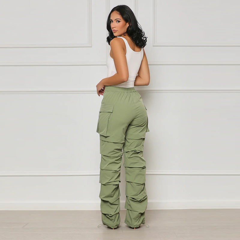 Women Fashion Casual Creased Straight Leg Pants