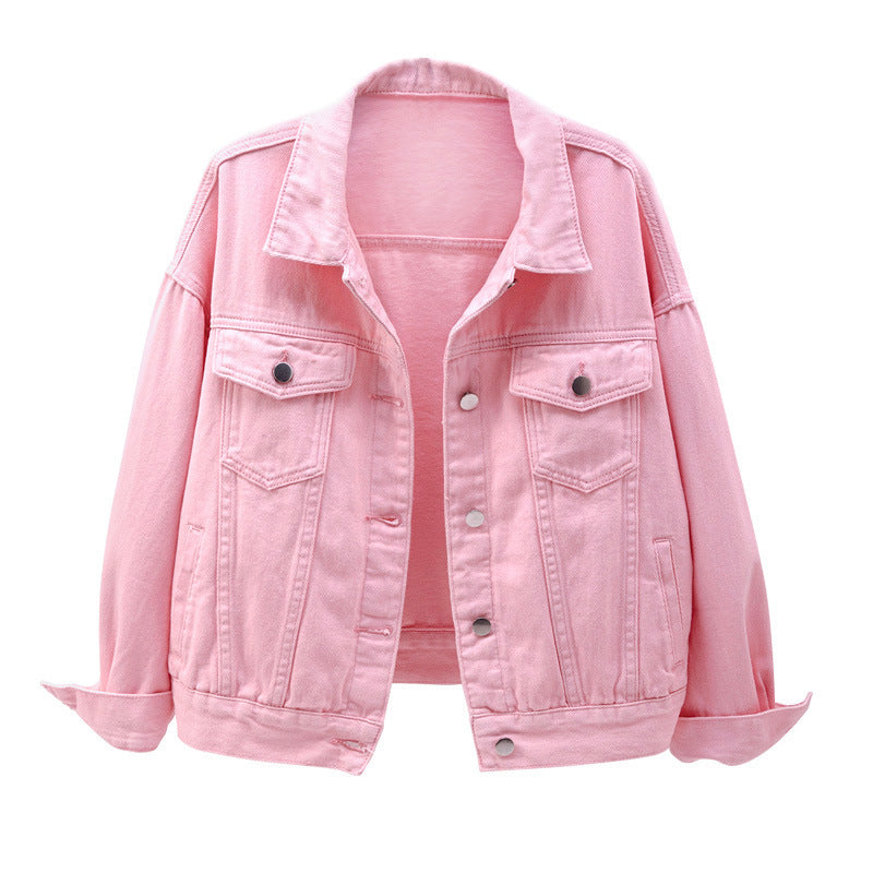 Spring Women Casual Edgy Solid Color Loose Long-sleeved Single-breasted Denim Jacket