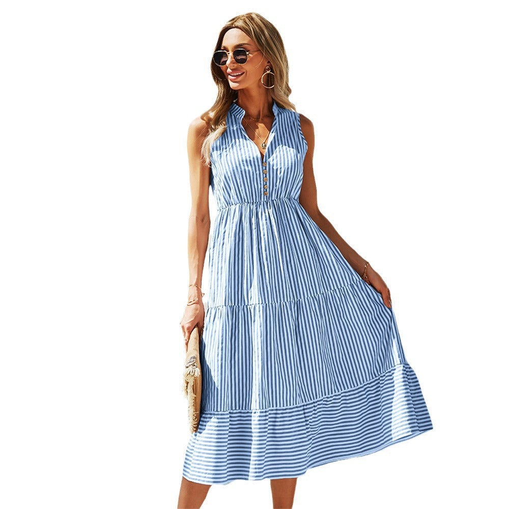 Vestido informal sin mangas con estampado de rayas para mujer