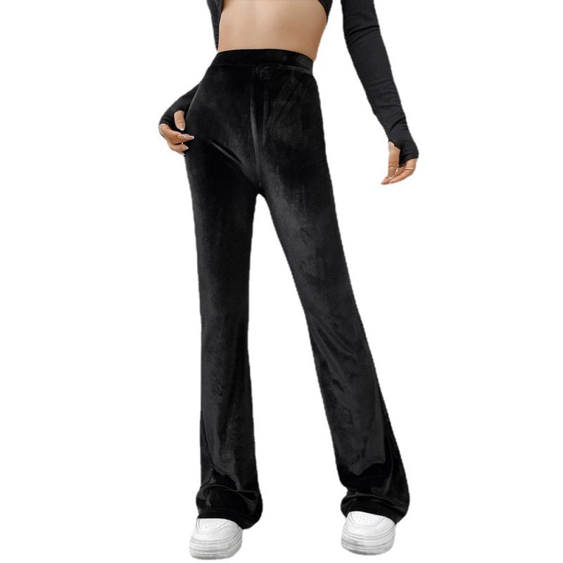 Women Fashion Solid Color High Waist Velvet Casual Trousers