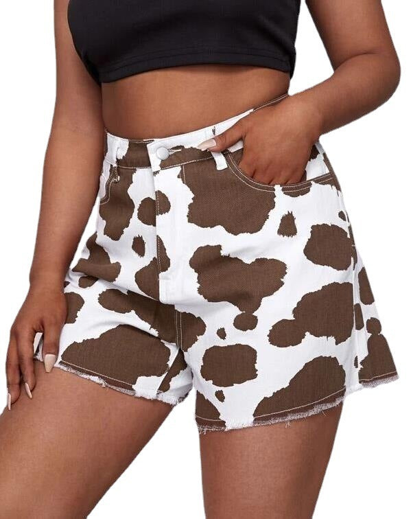 Vaqueros rectos holgados de cintura alta con estampado de vaca para mujer