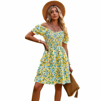 Vestido informal de manga corta con estampado de flores pequeñas para mujer, moda de primavera y verano
