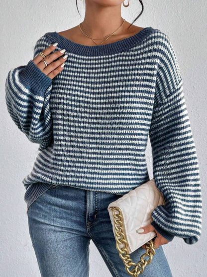 Autumn And Winter Women Casual Stripe Loose Knitted Sweater