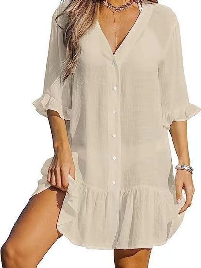 Traje de baño de verano para mujer, estilo casual, con escote en V y color liso