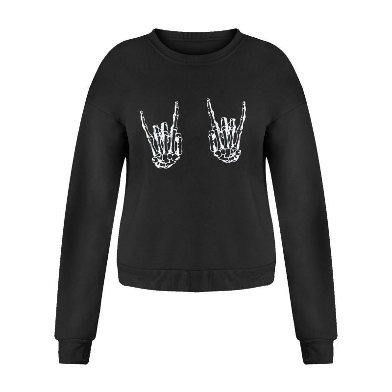 Sudadera holgada informal de moda con estampado de mano de esqueleto para mujer