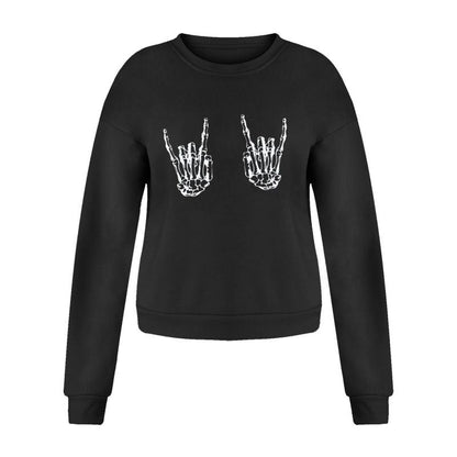 Sudadera holgada informal de moda con estampado de mano de esqueleto para mujer