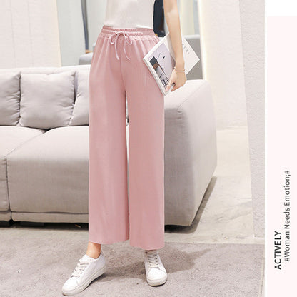Pantalones casuales de pierna ancha y holgados de color sólido para mujer