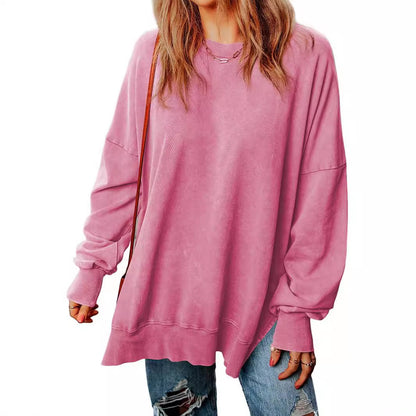 Autumn Women Fashion Casual Solid Color Round Neck Long Sleeve Blank Sweatshirt