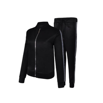 Women Long-Sleeved Top And Pants Leisure Stitching Plaid Casual Suit