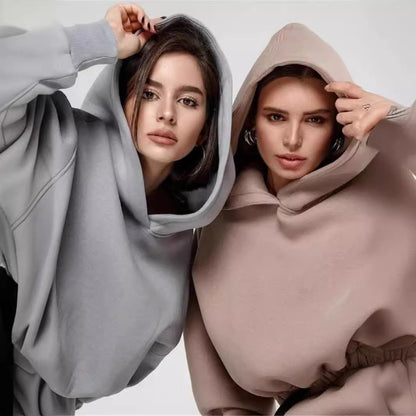 Autumn And Winter Fashion Athleisure Solid Color Hoodie Casual Pants Two-Piece Set