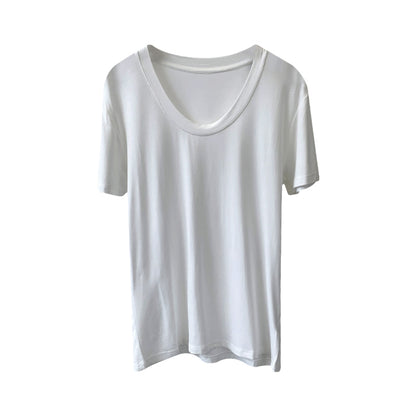 Camiseta informal de verano para mujer, color liso, cuello en U, manga corta, sin mangas