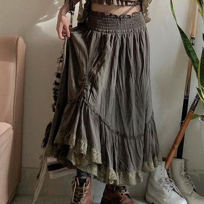 Women Fashion Casual Solid Color Drawstring Skirt