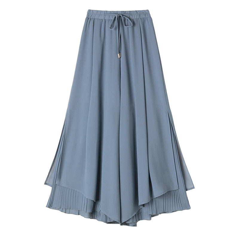 Women Fashion Casual Solid Color Chiffon Culottes Pants