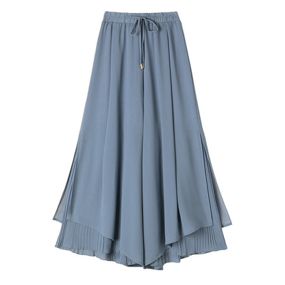 Women Fashion Casual Solid Color Chiffon Culottes Pants