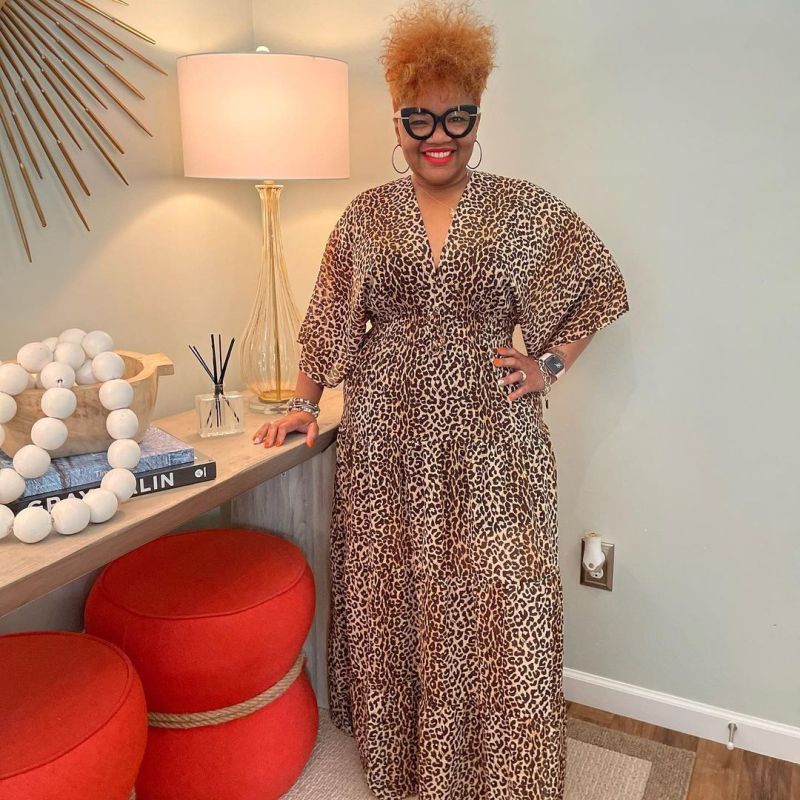 Women Fashion Casual Plus Size Leopard Print Deep V Dress