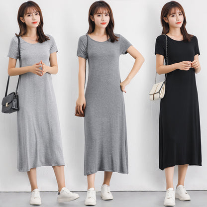 Vestido casual de manga corta de color liso para mujer